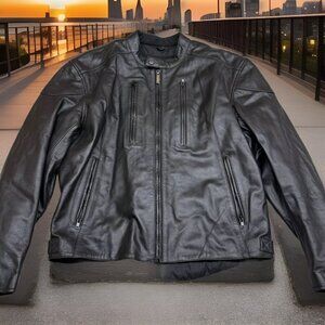 ✅Mens LARGE Raider Black Leather Motorcycle Jacket W/Removable Liner Riding Coat